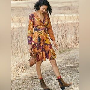 Peruvian Connection Falling Leaves Long Sleeve Dress